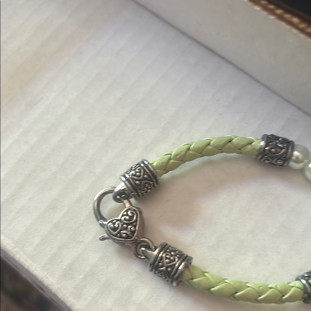 Brighton braided Silver and Green Bracelet